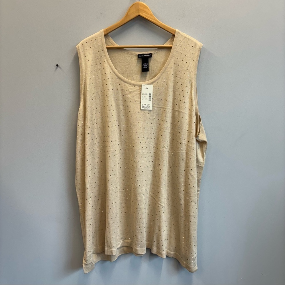 NWT‎ Catherines 4X Knit Beige Sleeveless Tank Top Sweater Studded